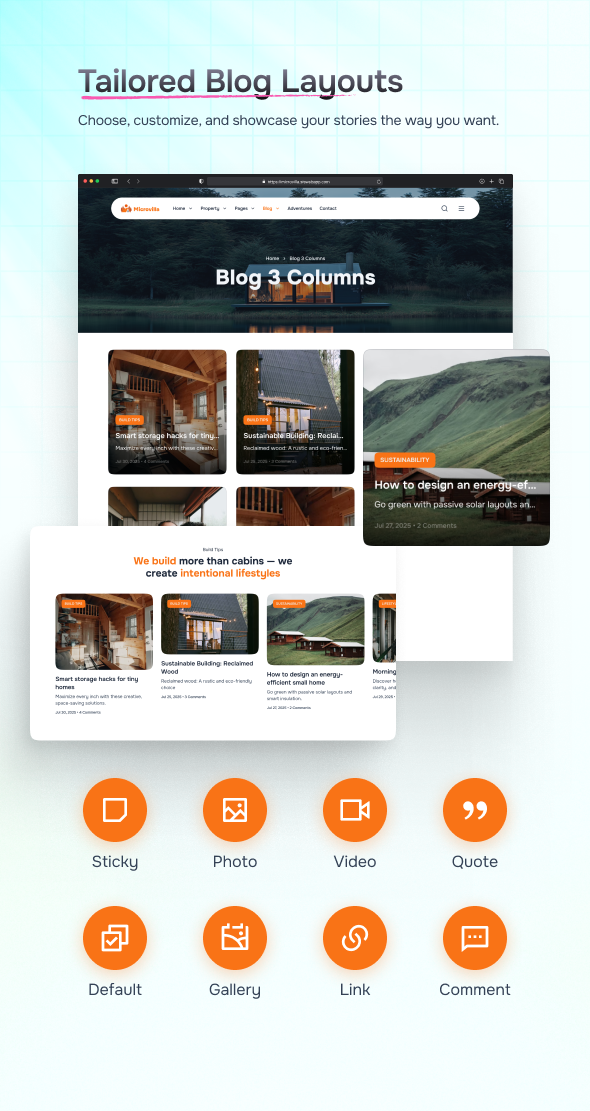 MicroVilla - Tiny House Living Lifestyle WordPress Theme