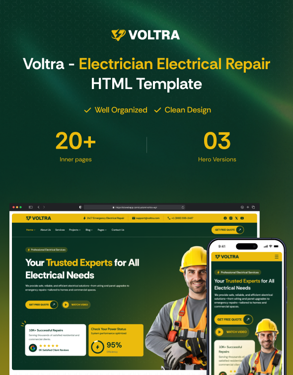 Voltra - Electrician Electrical Repair HTML Template - 1