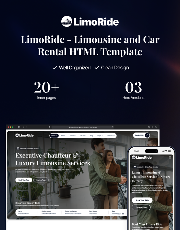 LimoRide - Limousine and Car Rental WordPress Theme - 1