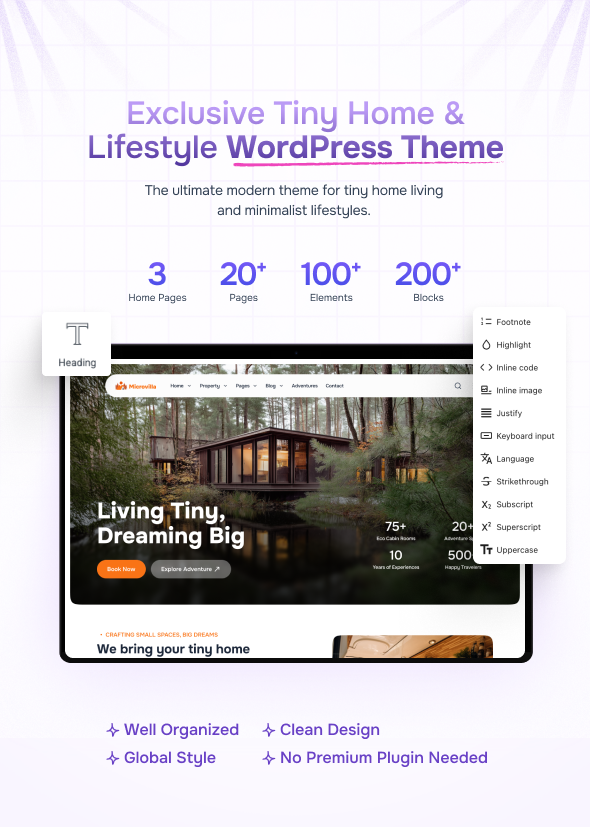 MicroVilla - Tiny House Living Lifestyle WordPress Theme