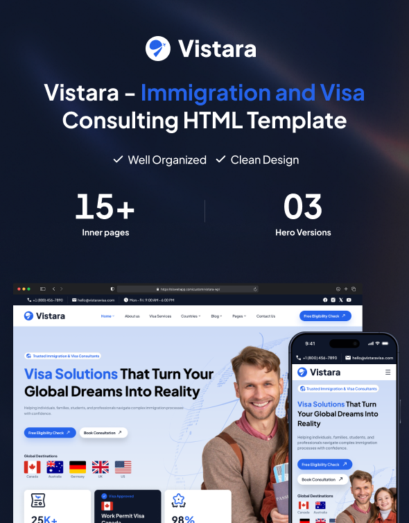 Vistara - Immigration and Visa Consulting HTML Template - 1