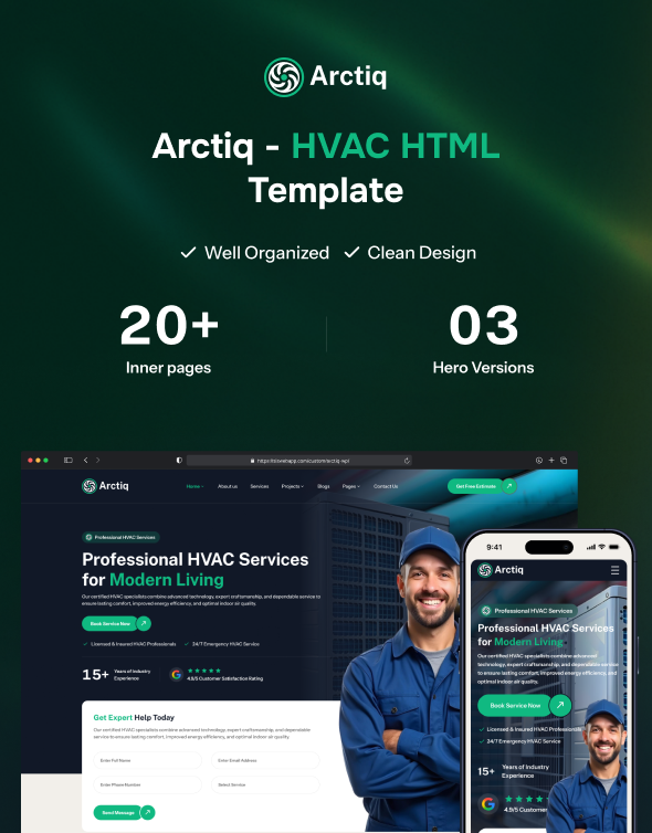 Arctiq – Air Conditioning & Heating Services HTML Template - 1