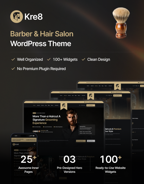 Kre8 | Barber Shop & Hair Salon WordPress Theme - 1