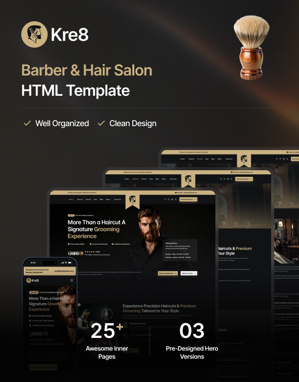 Kre8 | Barber & Hair Salon HTML Template - 1